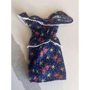 Vintage Barbie BEST BUY FASHION 7204 Blue Floral Tricot Dress Doll Clothes 1975